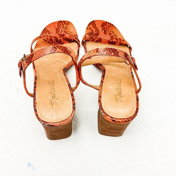 Madewell Orange Snakeskin Print Strappy Open Toe Block Heel Sandal Size 8 - Picture 2 of 4